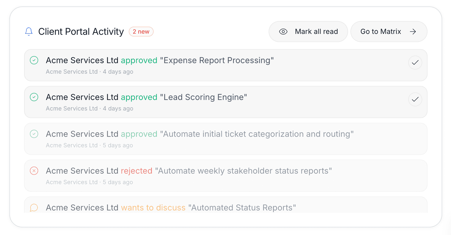 Client portal activity feed